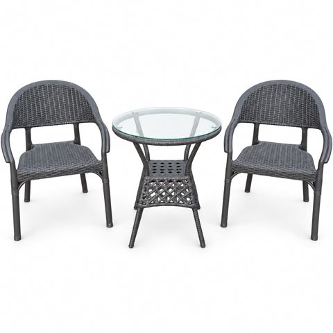 Bağ üçün mebel dəsti, metal/plastik/rattan, 3 əşya, boz — Bakı