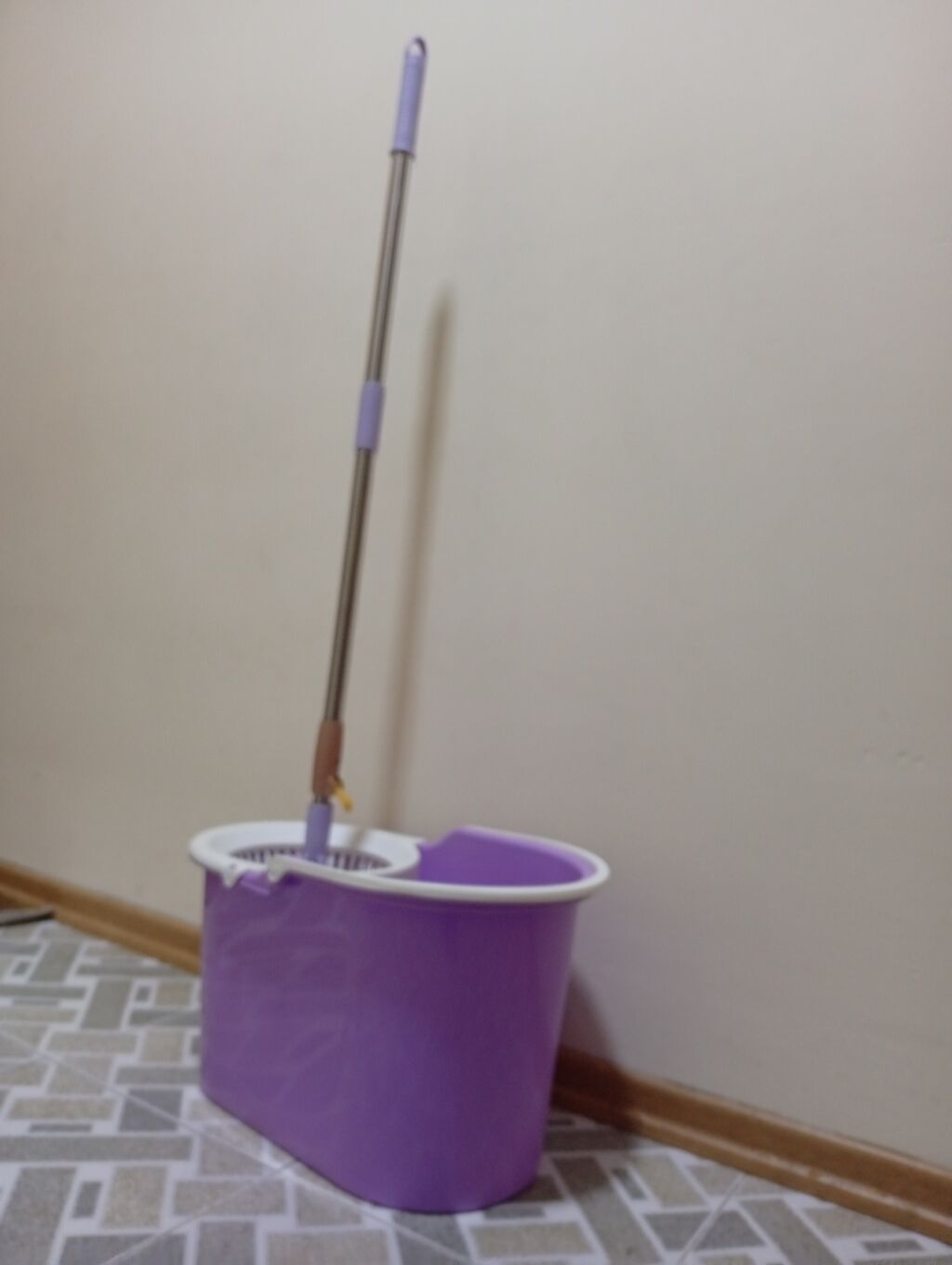 Bənövşəyi rəngdə spin mop dəsti - Dəst: vedrə + fırlanan sıxıcı — Təmizlik üçün alətlər, Bakı (3)