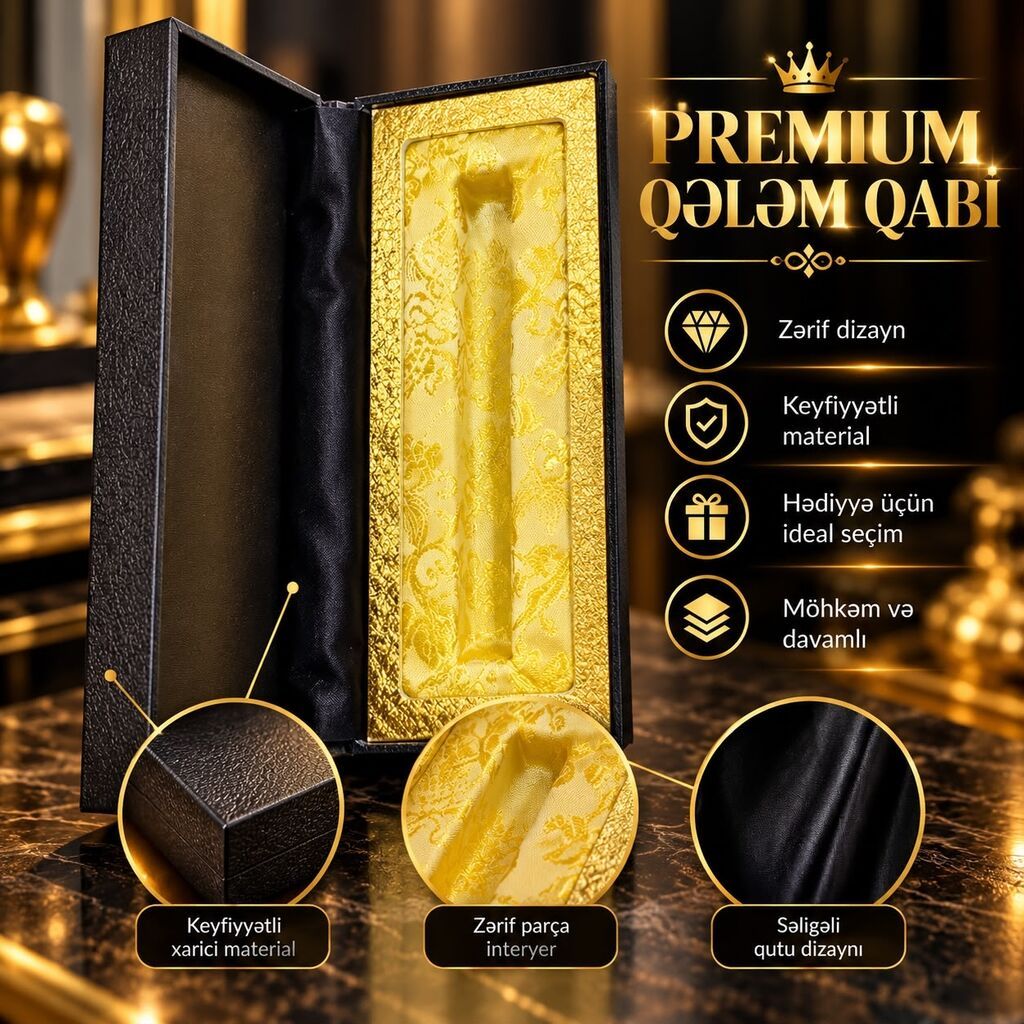 Premium Qələm Qabı - Zərif və təmtəraqlı dizayn: Qızılı dekor — Ofis malları, Bakı (2)