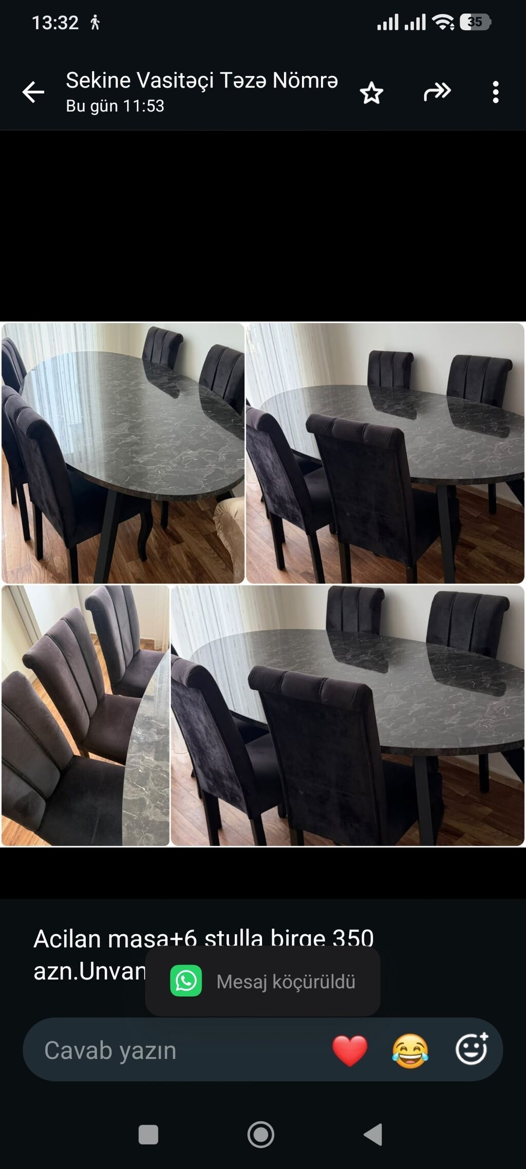 Acilan masa+6 stulla birge 350 azn.Unvan Genclik (Gulu) — Masalar və stullar, Bakı