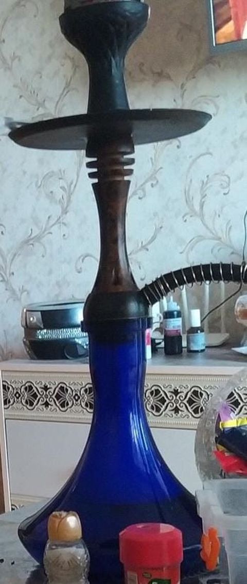Şüşə nərdilan (hookah) komplekti - Şüşə kolba: dərin mavi rəngli — Bakı