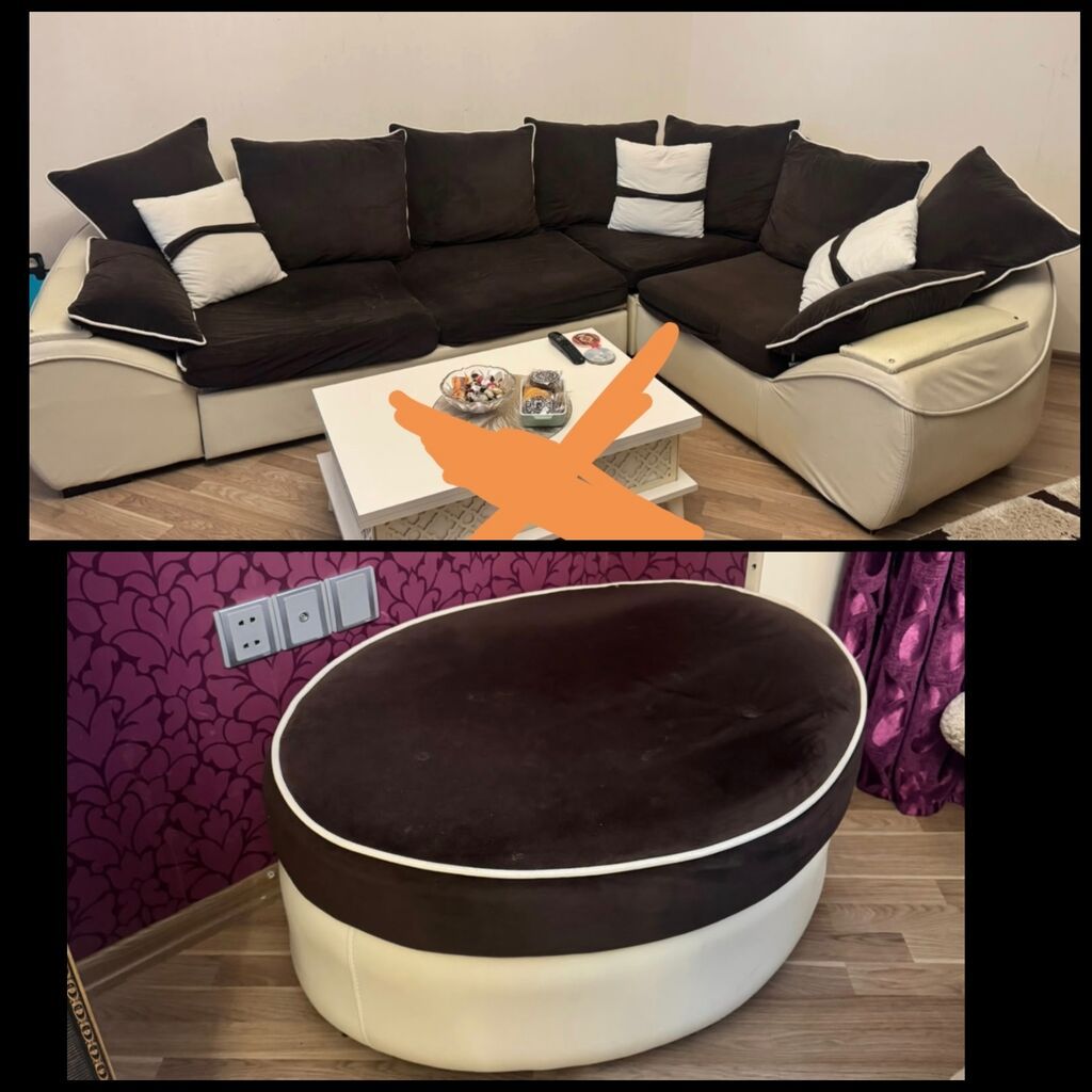 Künc divan bufiklə birlikdə satılır. - Model: L formalı künc divan + — Yumşaq mobilya dəstləri, Bakı
