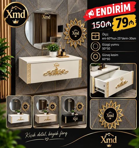 İki məhsuldan ibarət dəstəkli elan 1) Divar asılan konsol + dairəvi — sifaris_yeni_mebel_Gülü_Hüseyn