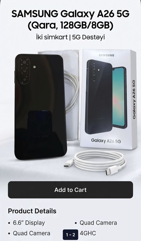 Samsung Galaxy A26 5G, 128 GB, rəng - Qara, İki sim kartlı — Balakən