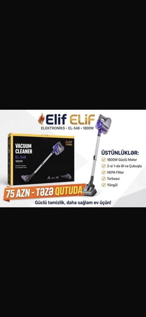 Elif Elektroniks EL-548 tozsoran Xüsusiyyətlər: - 1800W güclü motor — Bakı