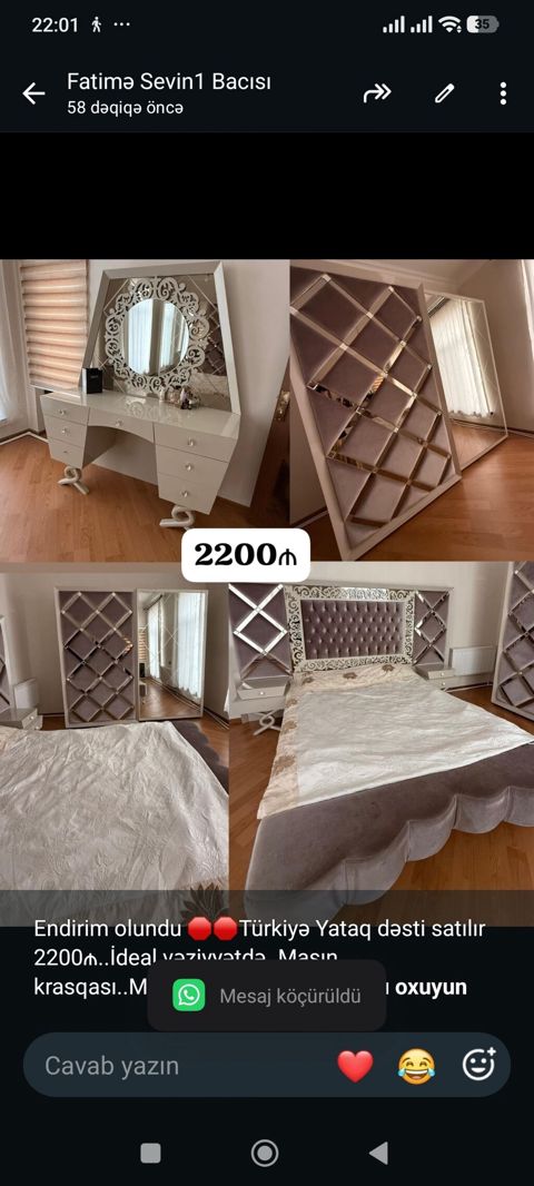 Endirim olundu Türkiyə Yataq dəsti satılır 2200₼. İdeal — Aişə Xanım