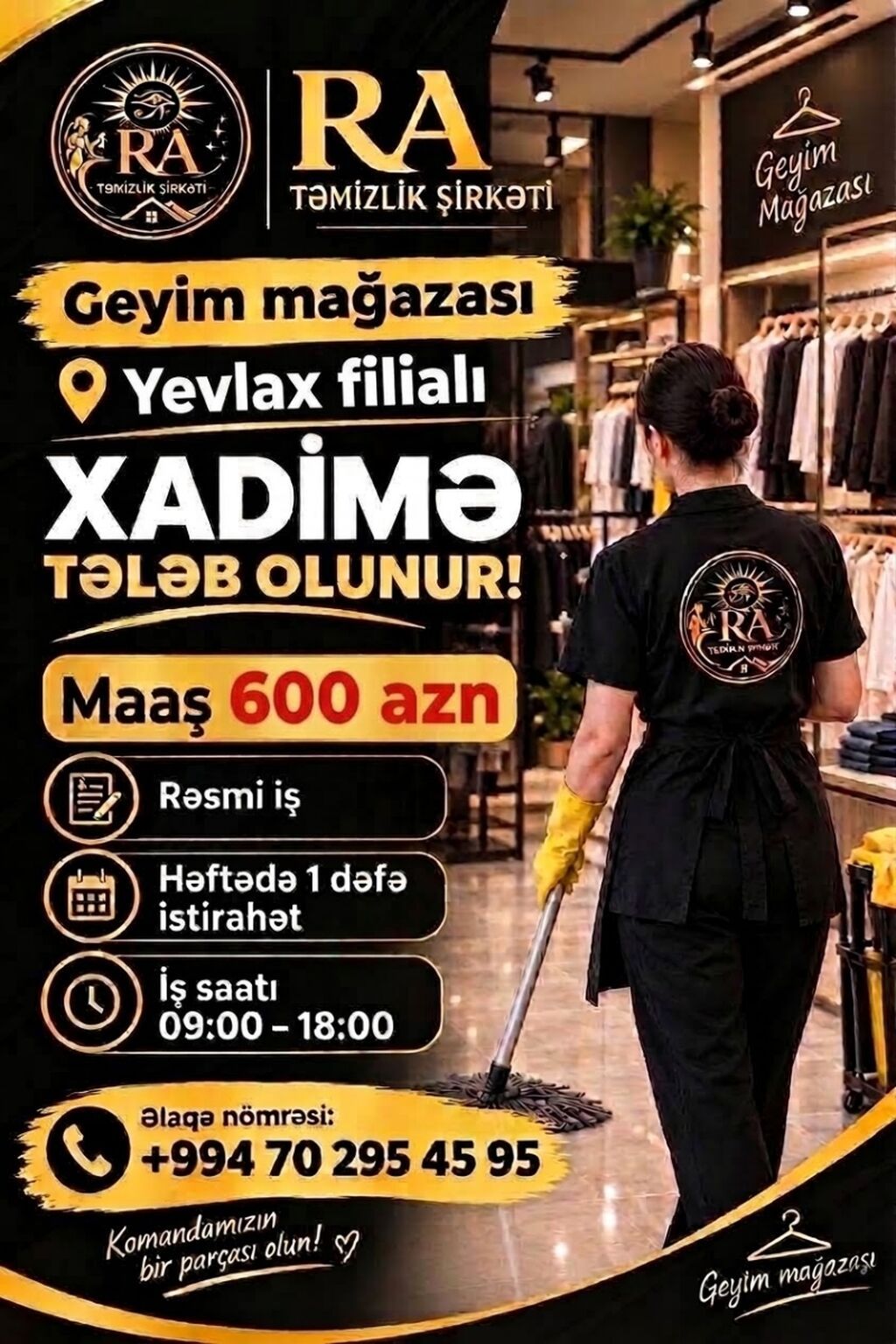 RA Təmizlik Şirkəti – Geyim mağazası üçün xadimə vakansiyası — Ev personali və təmizlik, Digah (4)