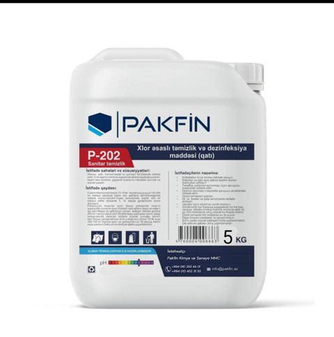 Tualet üçün təmizləyici və dezinfeksiyaedici vasitə Pakfin P-202, xlor əsaslı, 5 kq — Bakı