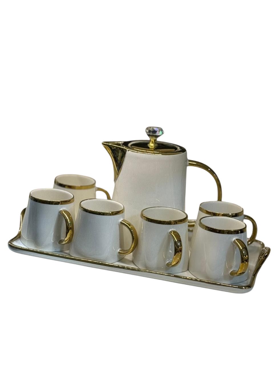 Çay servizi, keramika, ağ/qızılı, 200/1000 ml, 8 parça, 6 nəfərlik — Mallar, Bakı