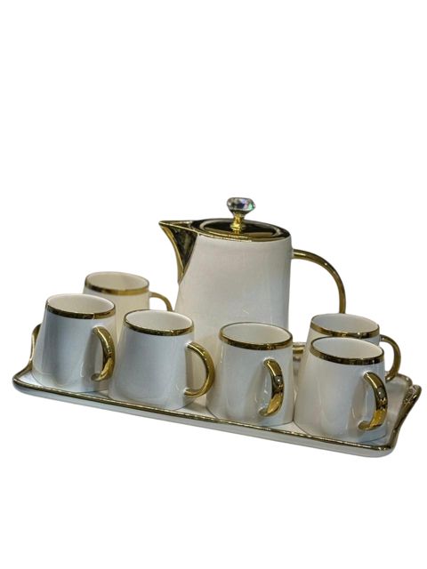 Çay servizi, keramika, ağ/qızılı, 200/1000 ml, 8 parça, 6 nəfərlik — Bakı