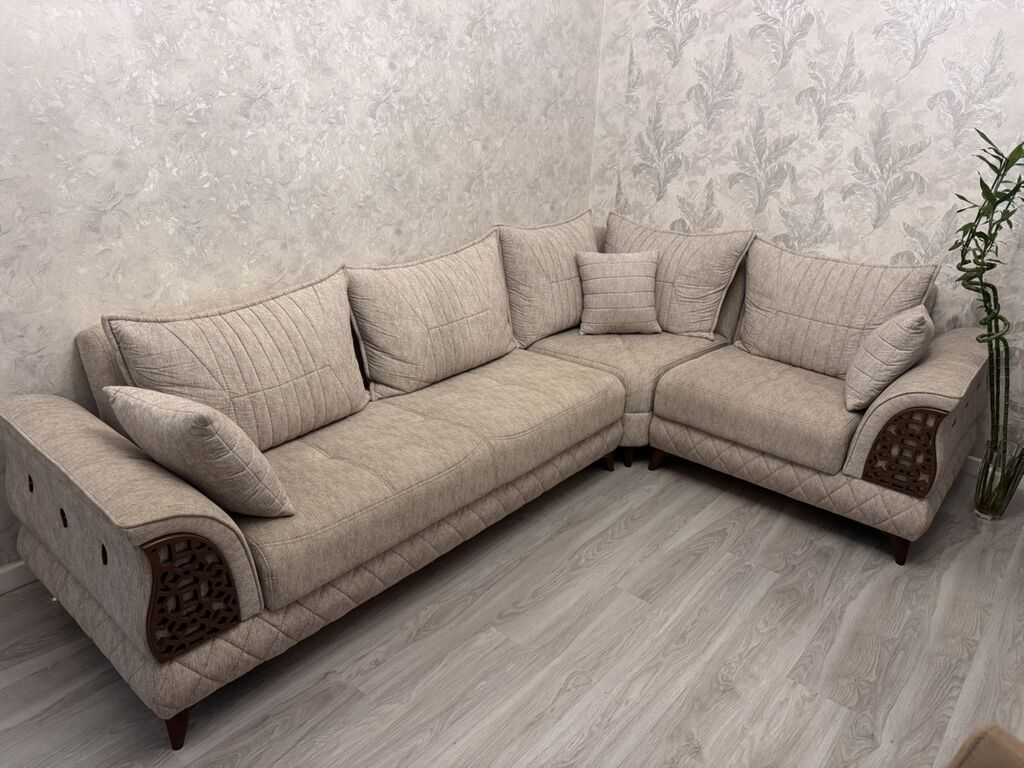 L formalı künc divanı – bej rəngli, müasir-klasik dizayn. – Ölçü — Divanlər, Xırdalan