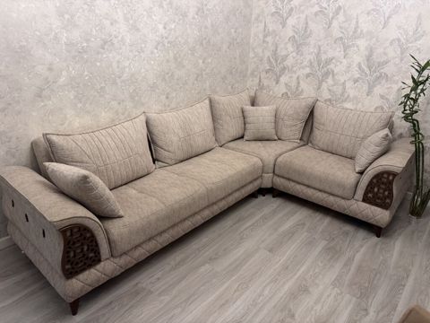L formalı künc divanı – bej rəngli, müasir-klasik dizayn. – Ölçü — Xırdalan