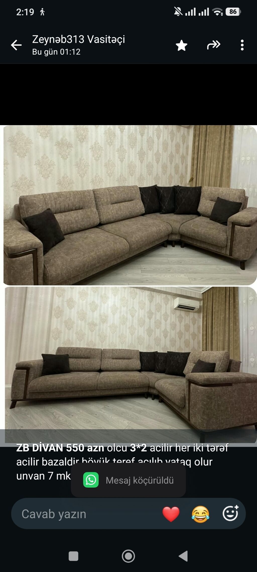 *ZB* *Divan 550 azn* olcu *3*2* acilir her iki tərəf acilir bazaldir — Divanlər, Bakı