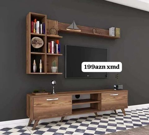 TV stendi və divar rəfi dəsti - Material: taxta teksturalı — Bakı
