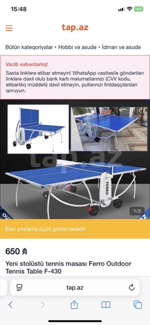 Ferro Outdoor Tennis Table F-430 – açıq havada istifadəyə uyğun — Sumqayıt