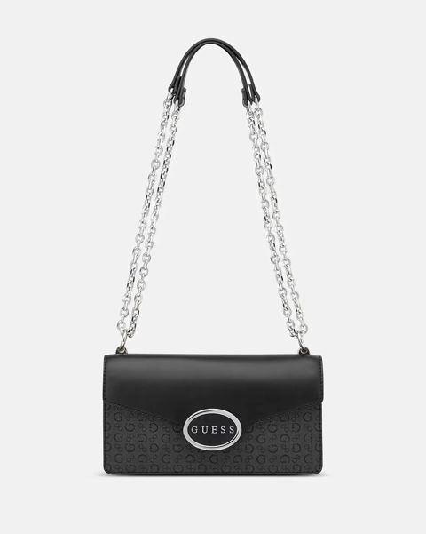 Çiyin çantası Guess Gracia Convertible Flap, boz/qara, PVC, 16x22 sm — Bakı