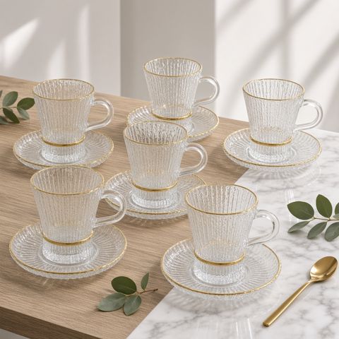 Çay servizi 61118704, 12 əşya, 6 nəfərlik, büllur şüşə/bərkidilmiş şüşə, 200 ml, şəffaf — Bakı