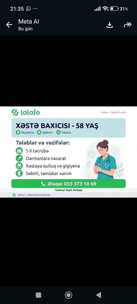 Xəstə Baxıcısı – 58 yaş Yer: Buzovna Format: Qalıcılı Xidmətlərin — Digah