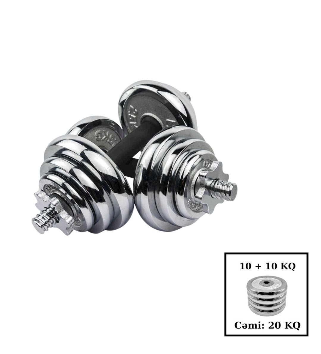 Qantel dasti Dumbell, gümüşü, 2 əd x 10 kq — Mallar, Bakı