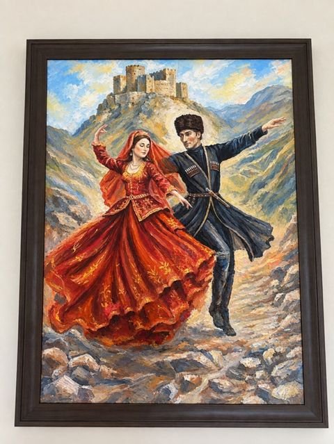 Əsər: Qafqaz rəqsi mövzusunda yağlı boya tablo Təsvir: - Kətan — Bakı