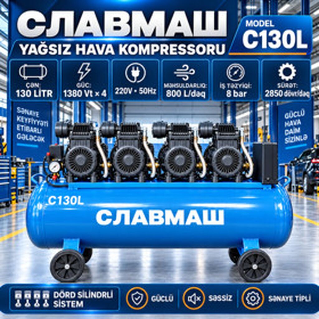 Elan başlığı: Hava kompressoru Славмаш 130 l 8 bar 130 l/dəq Elan — Pompa və kompressor, Bakı