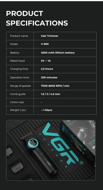Professional təraş aparatı "VGR 990 2000MAH 8000RPM Ceramic Blades" — Gözəllik və səhiyyə, Bakı (6)