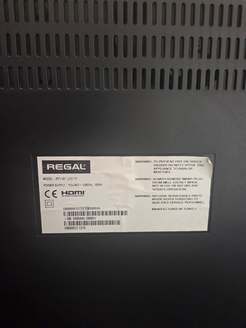 Regal RTV 40" LCD televizor Texniki məlumatlar: - Ekran: 40 düym, LCD — Televizorlar, Bakı (2)