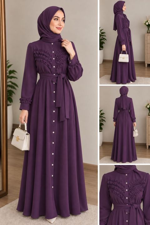 Məhsul: Bənövşəyi rəngli hicablı maxi paltar - Model: Tam uzunluqda — Bakı