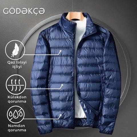 Kişilər üçün gödəkçə EB 849, tünd-göy, neylon/qaz tükü, ölçü 4XL — Bakı