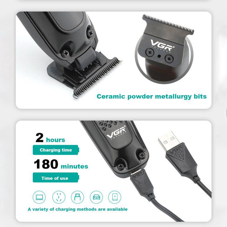 Professional təraş aparatı "VGR 972 1400MAH 7000RPM Ceramic Blades Cord/Cordless" — Gözəllik və səhiyyə, Bakı (4)