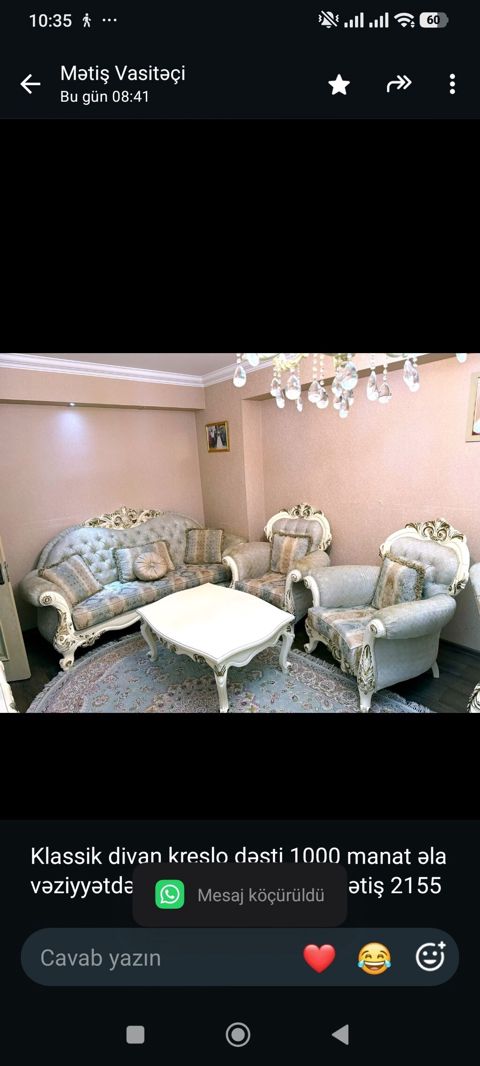 Klassik divan kreslo dəsti 1000 manat əla vəziyyətdə ünvan Nərimanov — Bakı