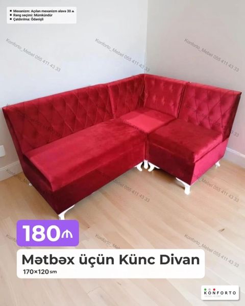 Mətbəx üçün Künc Divan - Ölçü: 170 120 sm - Mexanizm: Açılan — Bakı