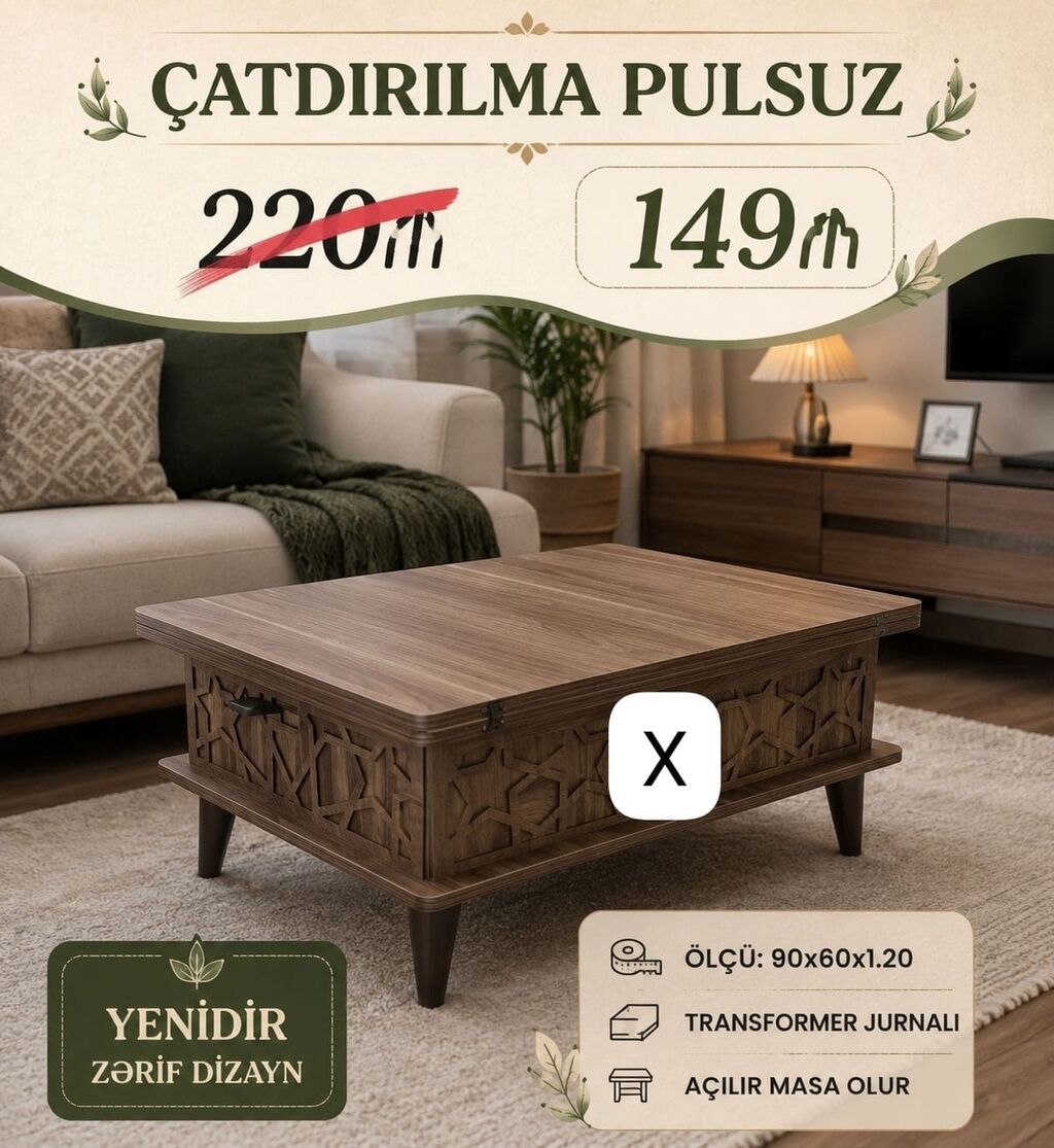 Transformator jurnal masası – açılır stol funksiyalı - Ölçü: 90 60 — Masalar, Bakı