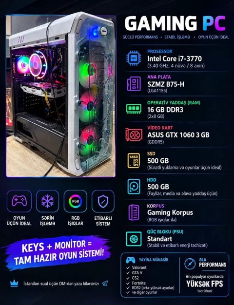 Gaming PC – Tam hazır oyun sistemi Texniki göstəricilər: - Prosessor — Masazır