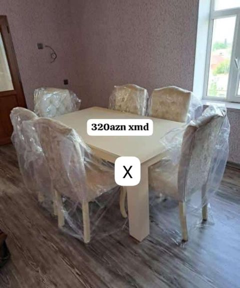 Yemək otağı dəsti - 1 ədəd düzbucaqlı masa - 6 ədəd yumşaq, hündür — Bakı