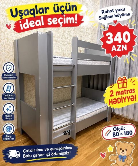Uşaqlar üçün iki mərtəbəli çarpayı – ideal seçim Xüsusiyyətlər — Bakı
