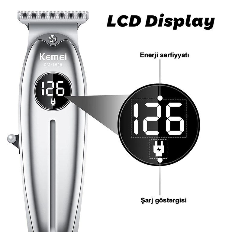 Professional təraş vasitəsi "Kemei 1948 LCD Ekranlı Metal Body" — Gözəllik və səhiyyə, Bakı (3)