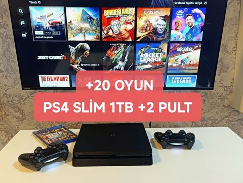 PS4 slim 1TB əla vəziyətdə +2pult +20oyun Cihaz Avropadan qəlib, zavod — Bakı