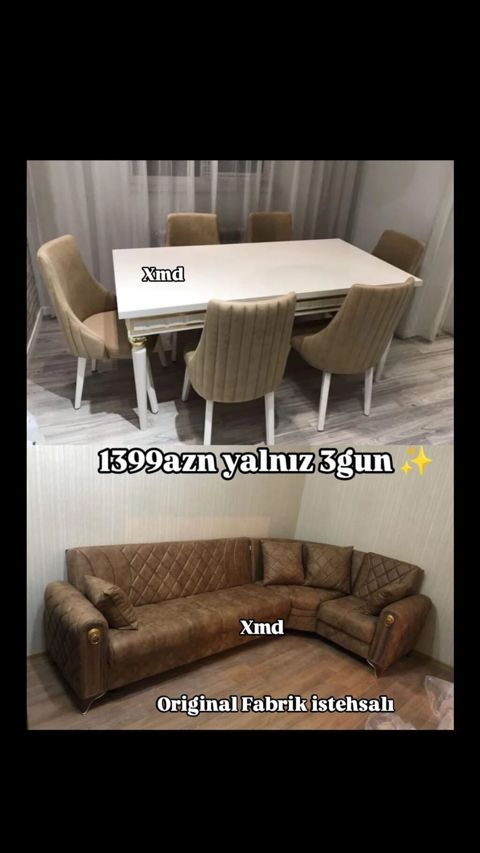 Məhsul: Yemək otağı dəsti və künc divanı - Yemək masası: Ağ — Bakı