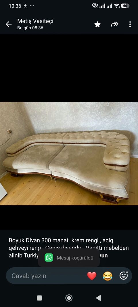 Boyuk Divan 300 manat krem rengi aciq qehveyi reng Geniş divandır — Bakı