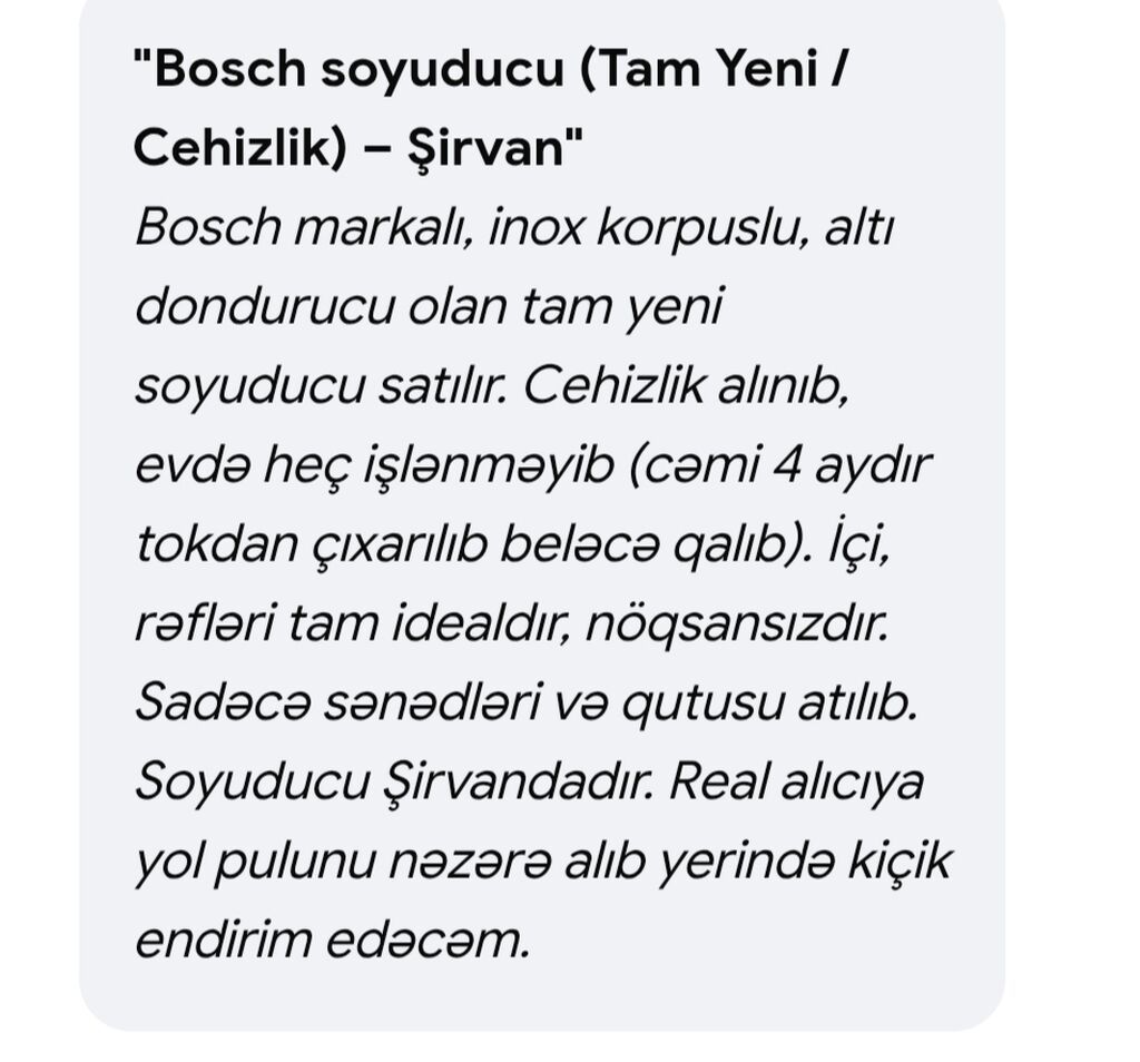 Yeni 2 qapılı Bosch Soyuducu Satılır, rəng - Gümüşü — Soyuducular, Bakı (3)