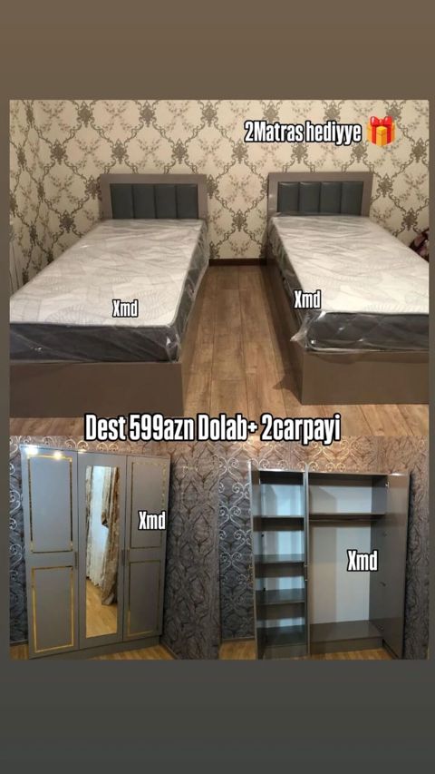 Uşaq/yataq otağı dəsti Tərkib: - 2 ədəd tək çarpayı (yumşaq başlıq — Bakı