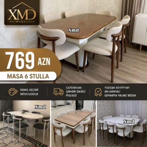 Masa və 6 ədəd stul dəsti - Dəst: 1 masa + 6 stul - Qiymət: 769 AZN — Bakı