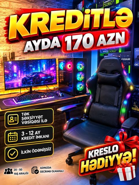 Kreditlə oyun kompüteri paketi – ayda 170 AZN Məhsul təsviri: - Güclü — Bakı