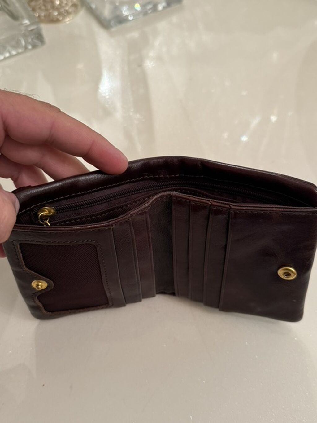 Tünd qəhvəyi rəngdə dəri pulqabı - Material: yumşaq təbii dəri — Cüzdanlar və vizit kartlıqları, Bakı (3)