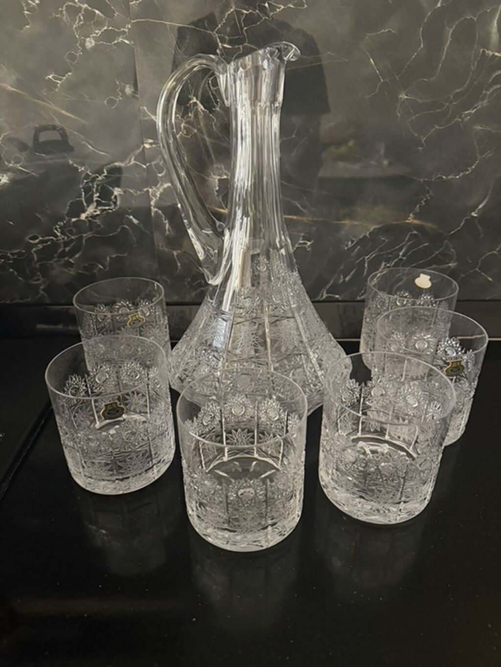 Kristal sürahi və stəkan dəsti - Material: qalın kəsimli kristal şüşə — Süfrə qabı, Bakı
