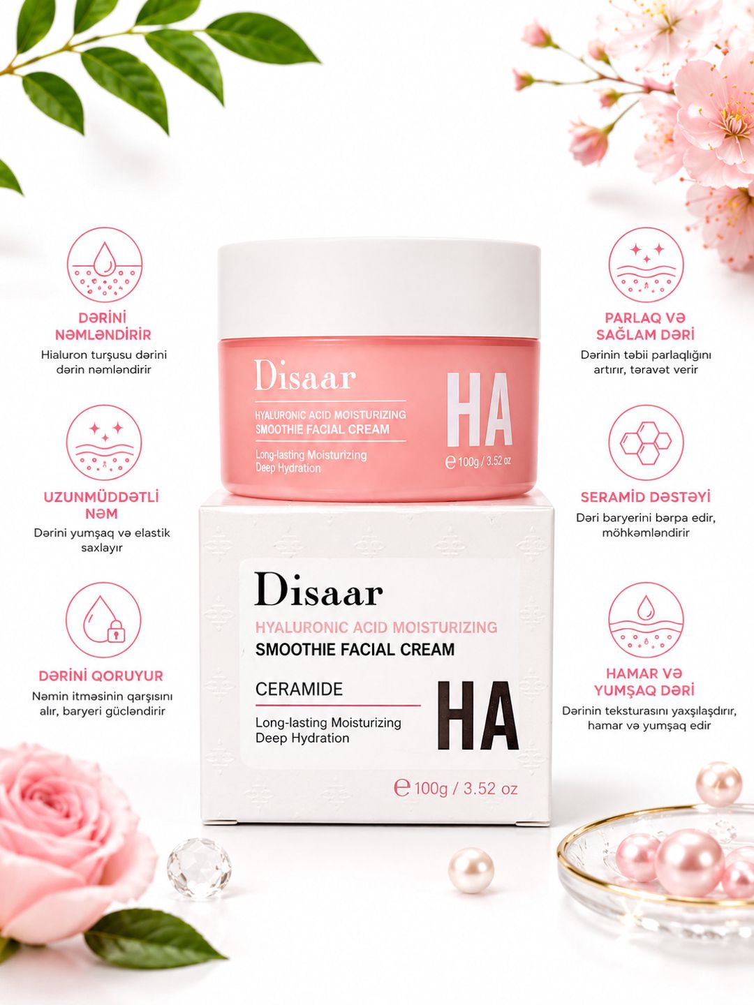 Üz kremi Disaar Hyaluronic Acid Moisturizing Smoothie, 100 ml — Mallar, Bakı