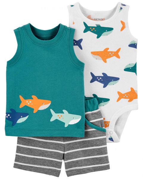 Oğlanlar üçün şortlu dəst Carter's Shark, rəngbərəng, pambıq, ölçü 9-12 ay — Bakı