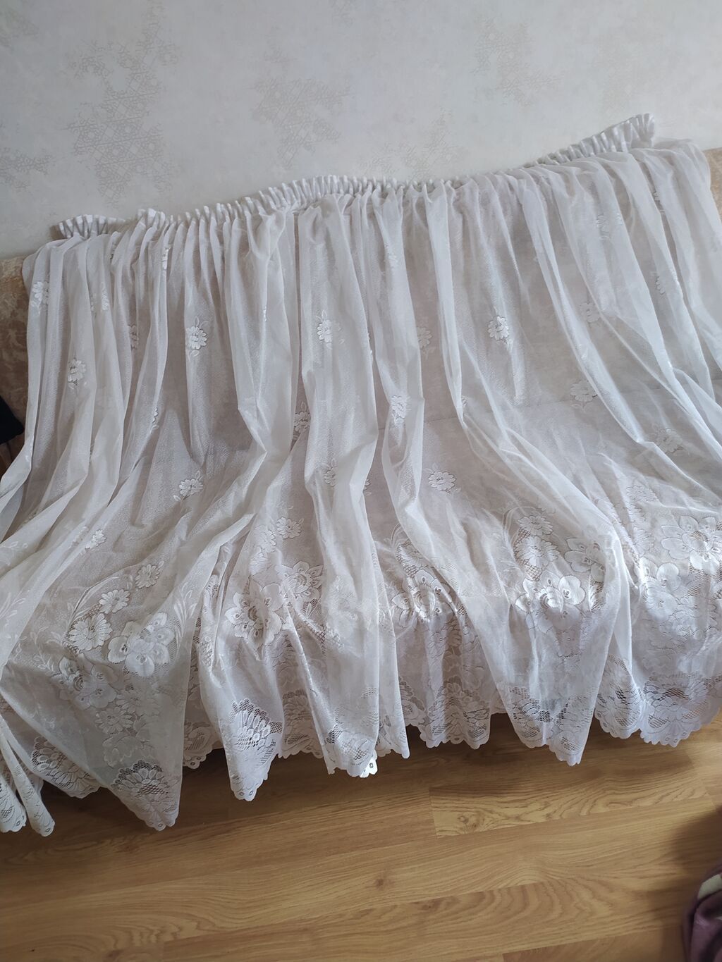 Ağ krujeva tül pərdə - Material: nazik tüllə işlənmiş, aşağı hissəsi — Pərdələr, kornişlər, jalüzilər, Sumqayıt