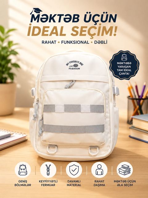 Məktəb çantası BA86, poliester, krem, 10 l — Bakı
